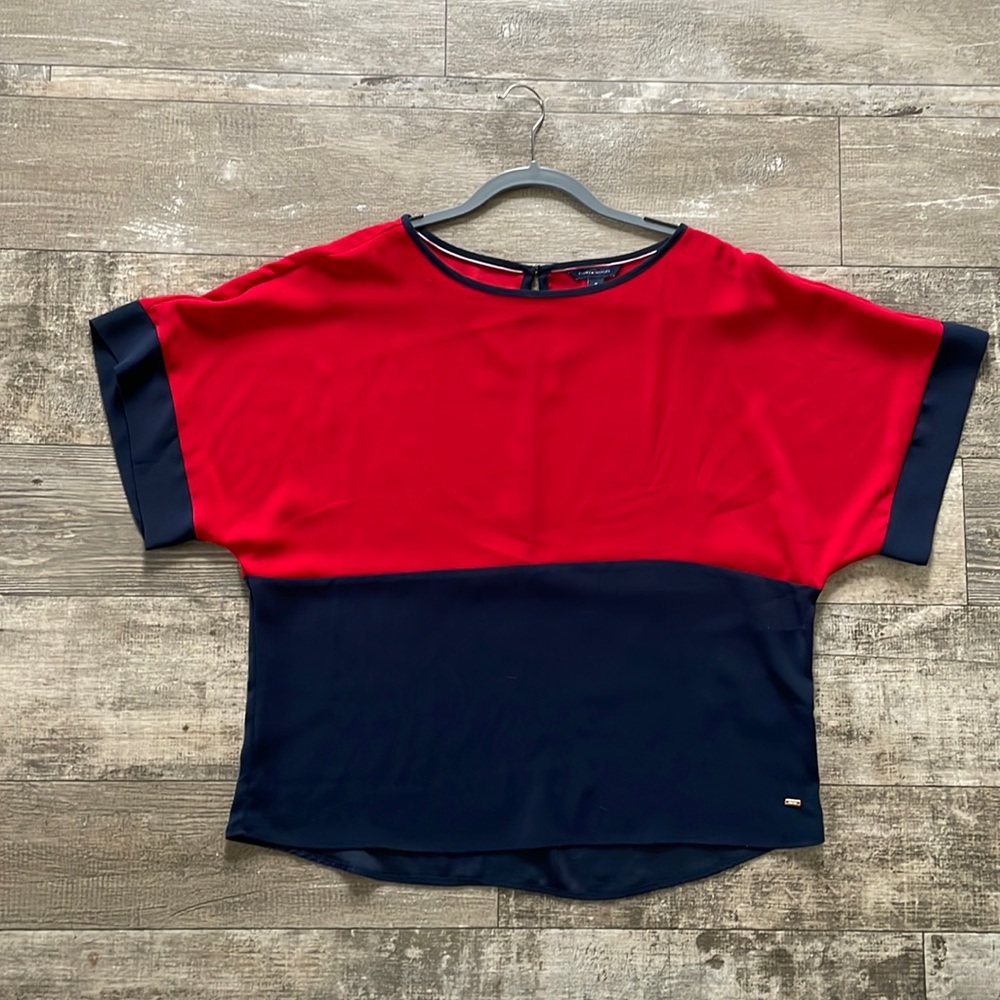 Red and Blue Tommy Hilfiger Oversized Shirt Size Medium
